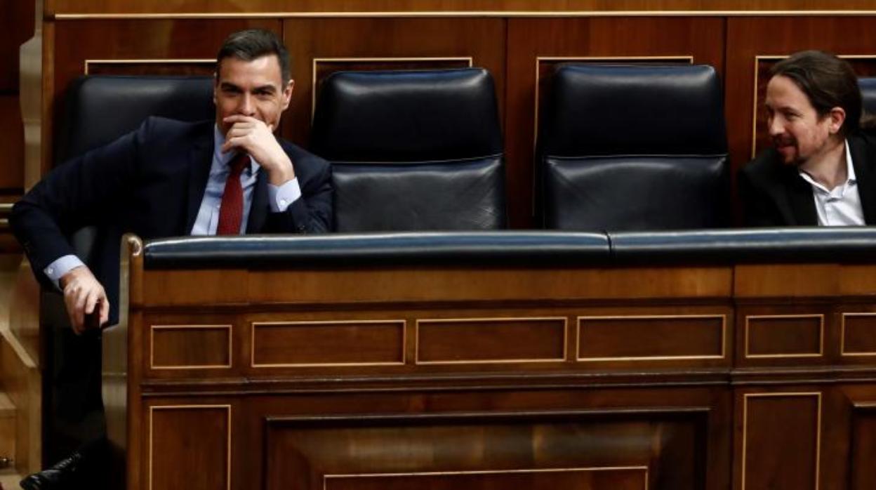 Pedro Sánchez y Pablo Iglesias, la semana pasada en el Congreso de los Diputados