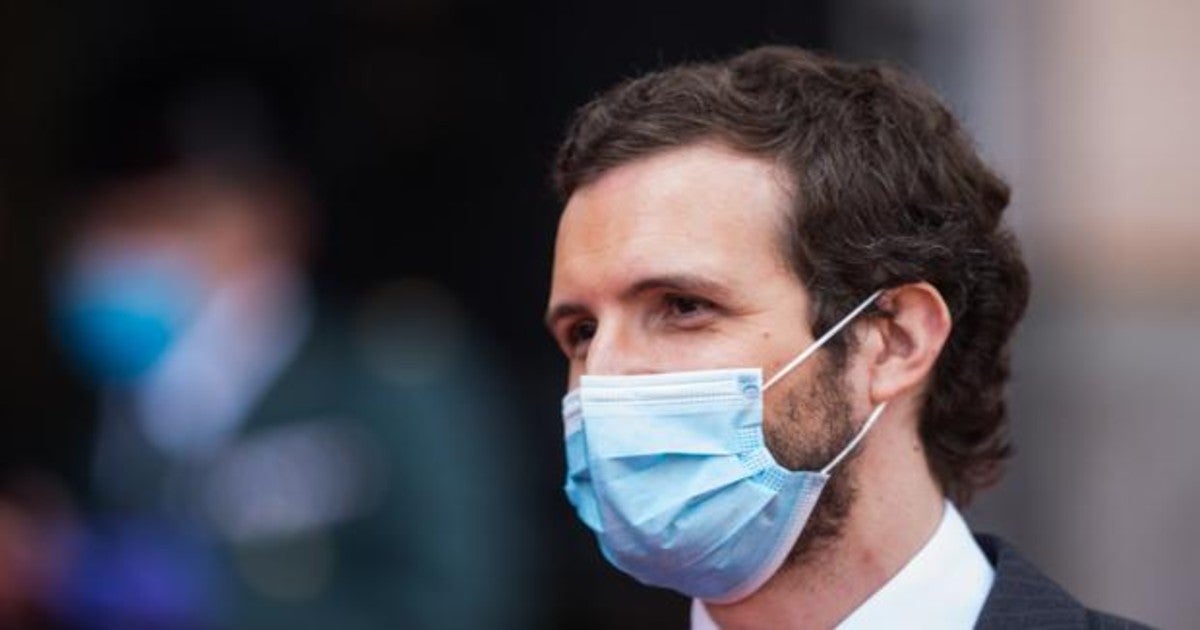 Pablo Casado, líder del Partido Popular PP, durante el acto de homenaje a los héroes del coronavirus