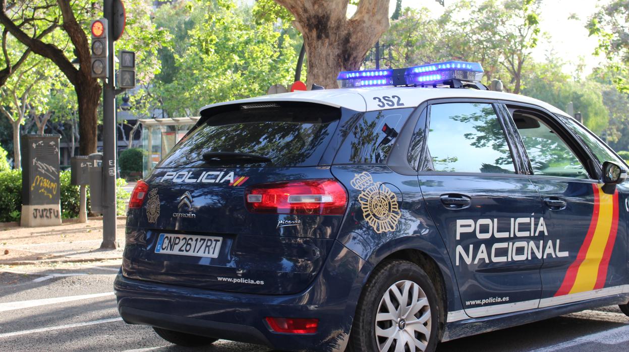 Coche patrulla de la Policía Nacional en el parque de Valencia donde han realizado la detención