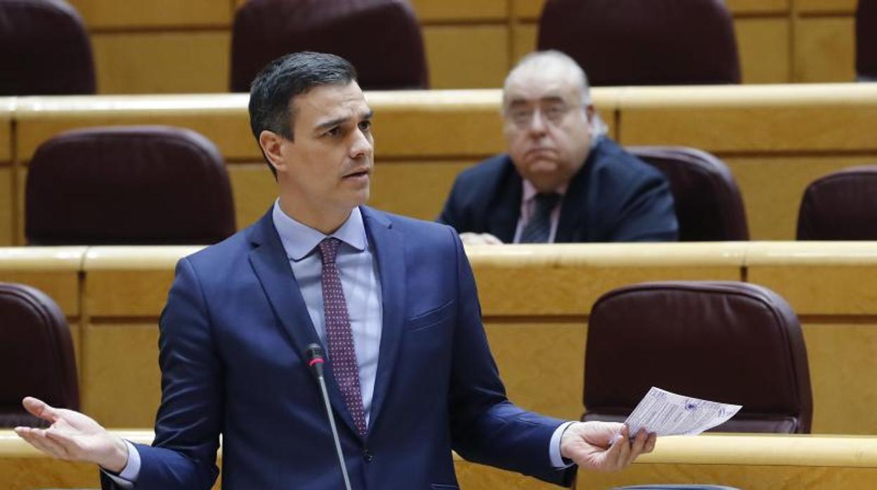 El presidente del Gobierno, Pedro Sánchez, este martes en el Senado