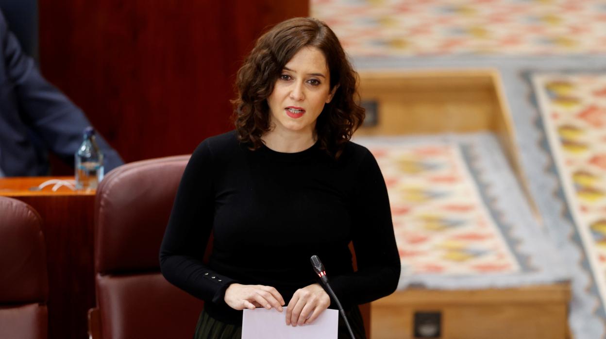 Isabel Díaz Ayuso, durante una intervención en la Asamblea de Madrid