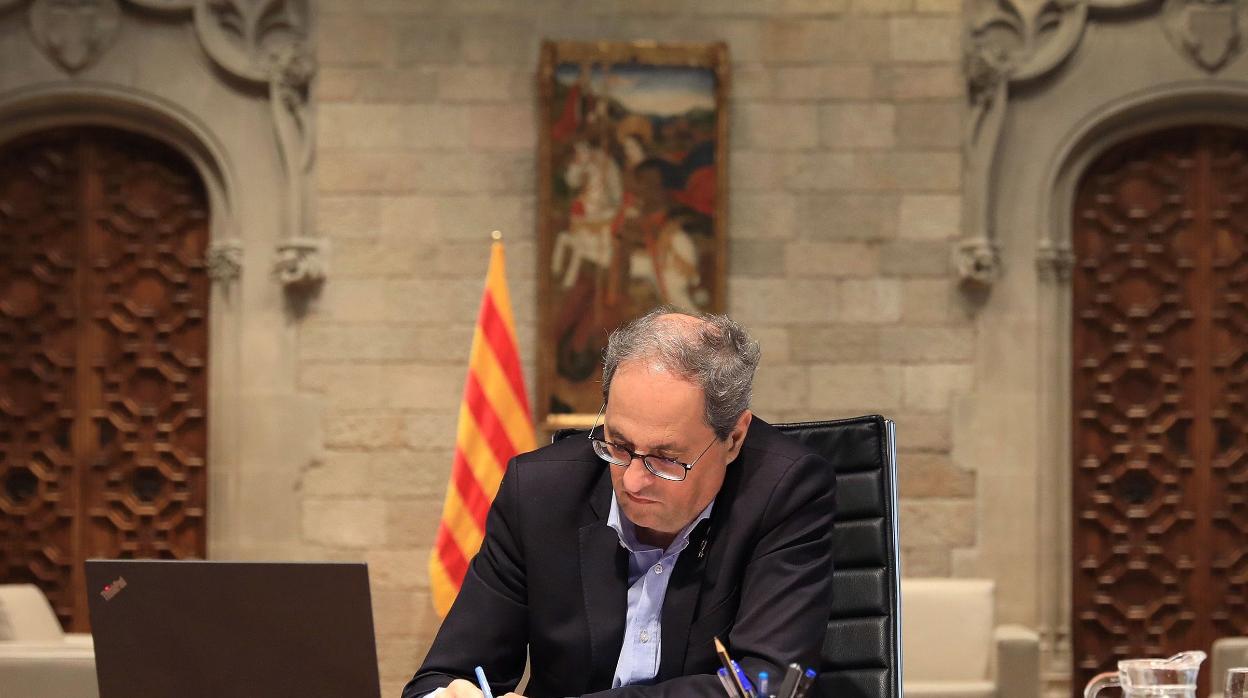 El presidente autonómico catalán, ayer en la reunión telemática de su Gobierno