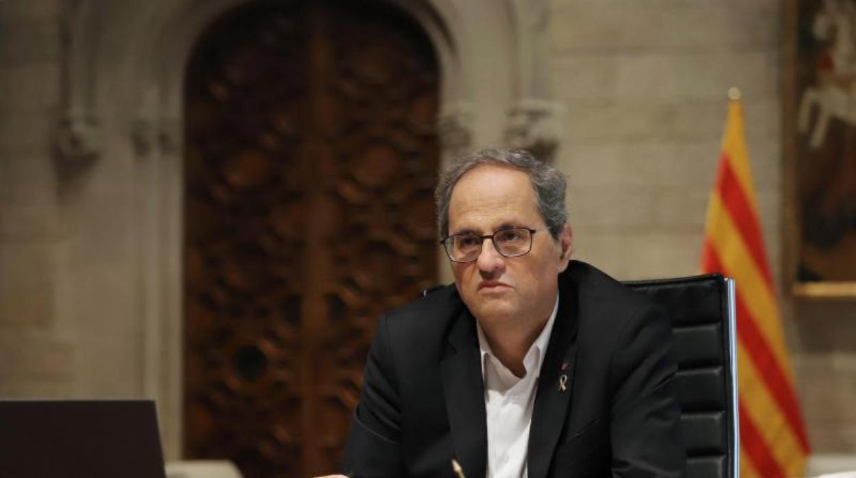 El presidente de la Generalitat, Quim Torra, durante una reunión telemática
