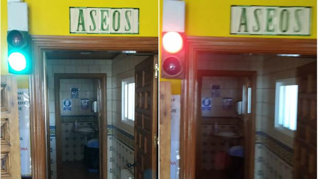 Un semáforo regula el paso a los aseos de un restaurante en Toledo