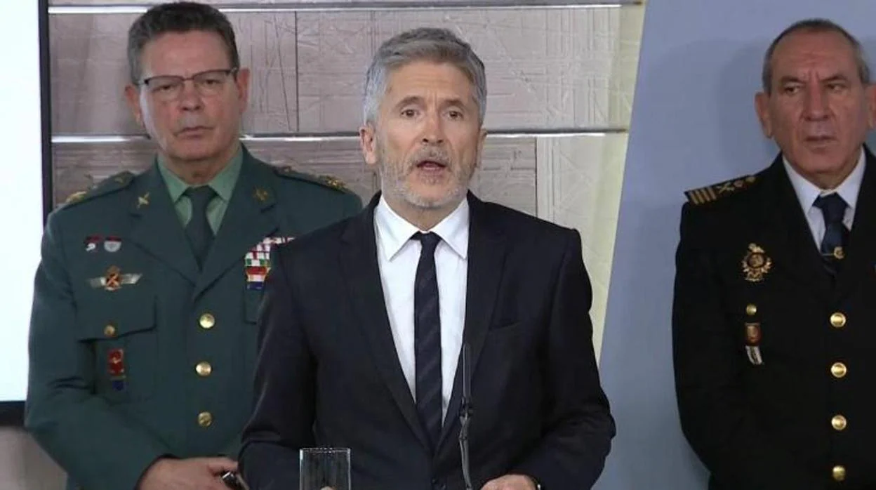 El ministro del Interior, Fernando Grande-Marlaska, en rueda de prensa en Moncloa
