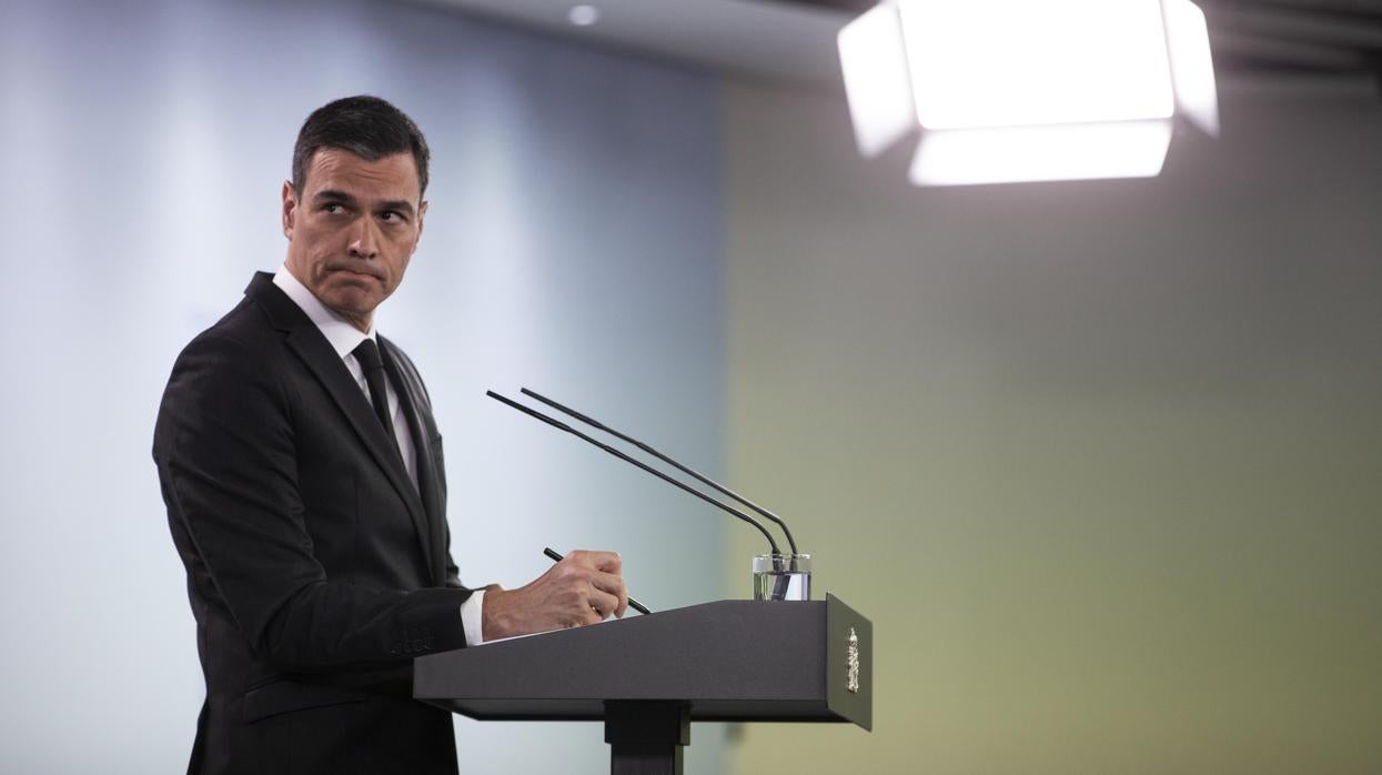 Pedro Sánchez, durante la rueda de prensa ofrecida el domingo