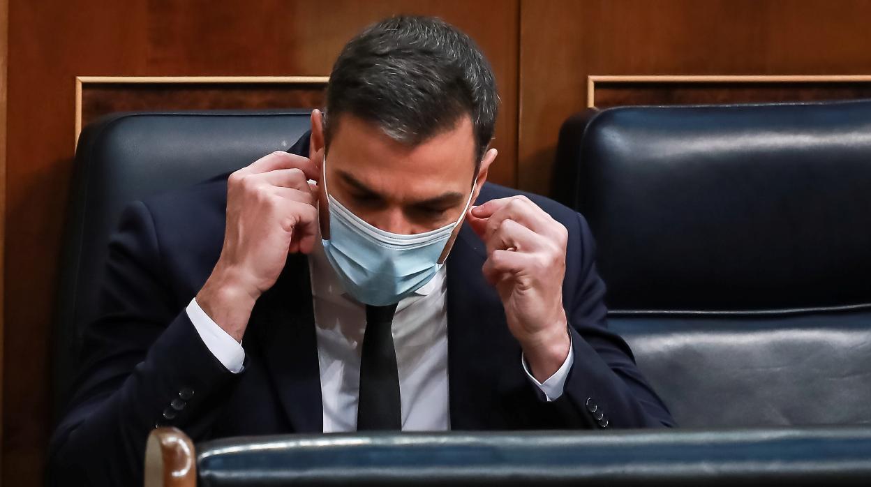 El presidente del Gobierno, Pedro Sánchez, este miércoles en el debate del estado de alarma