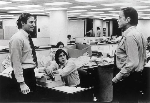 Bob Woodward, Carl Bernstein y Ben Bradlee, durante el caso Watergate