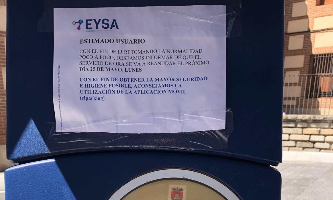 Comunicado de Eysa en un parquímetro de Talavera