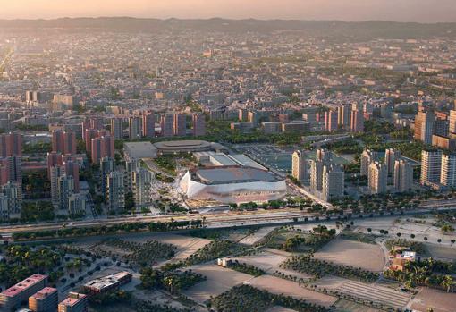 Figuración del Valencia Arena ubicado en el barrio de Quatre Carreres