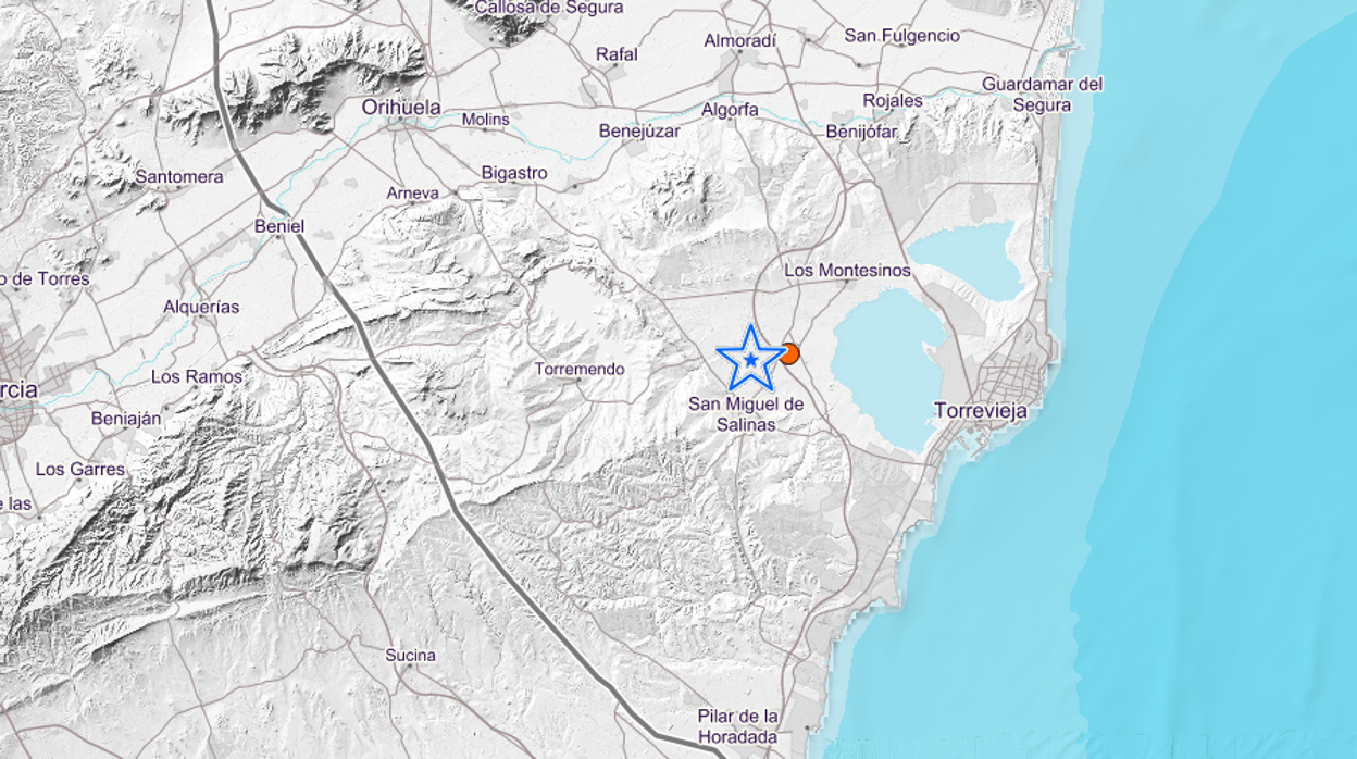 Mapa de la zona de la provincia de Alicante en la que se ha producido el terremoto