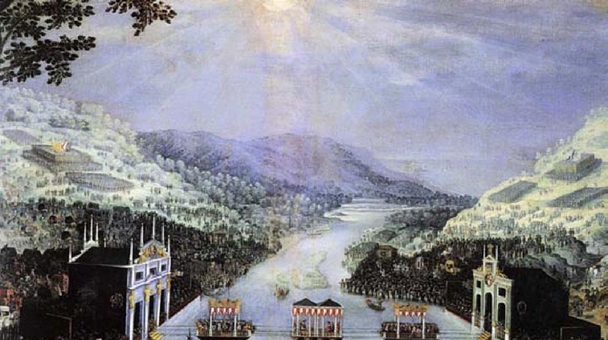 El intercambio de Princesas se inspiró en los celebrados en el río Bidasoa en 1600. En la imagen, cuadro de Peter van der Meulen. 1615 (Real Monasterio de la Encarnación)