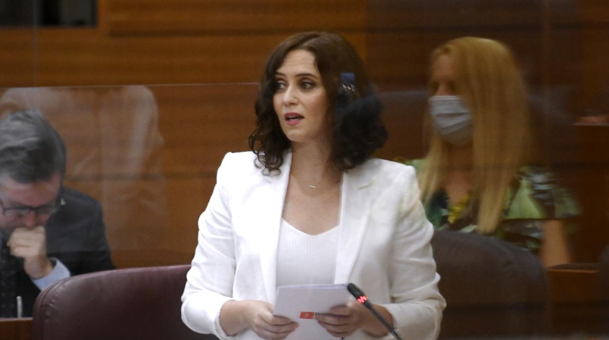 Isabel Díaz Ayuso, durante su intervención en la Asamblea de Madrid