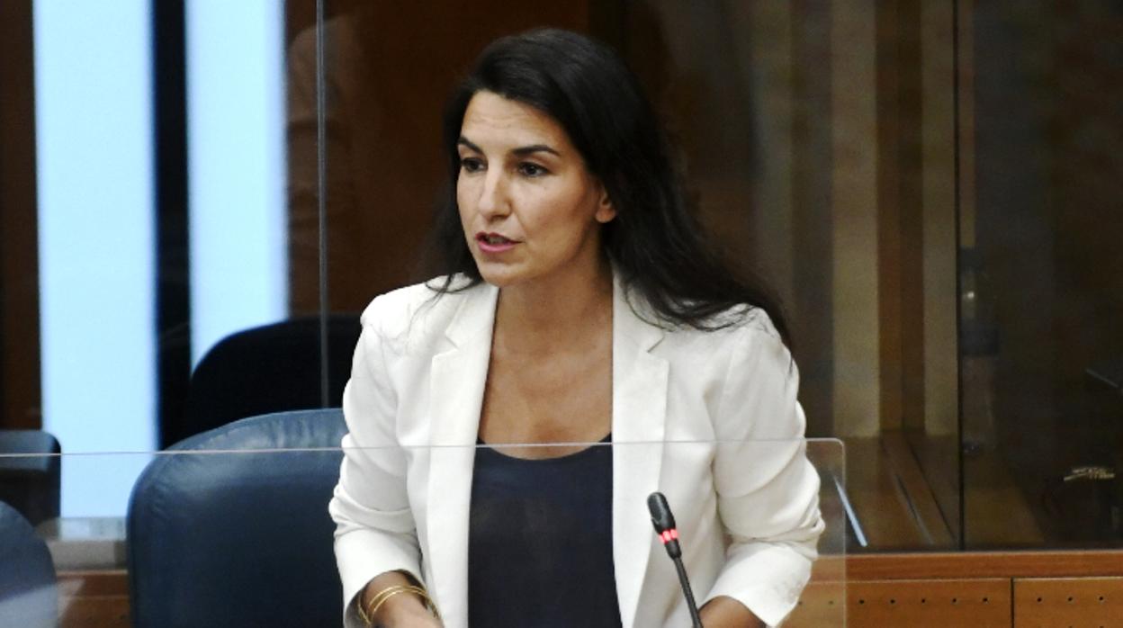 Ayuso, durante su intervención en la Asamblea de Madrid, este jueves