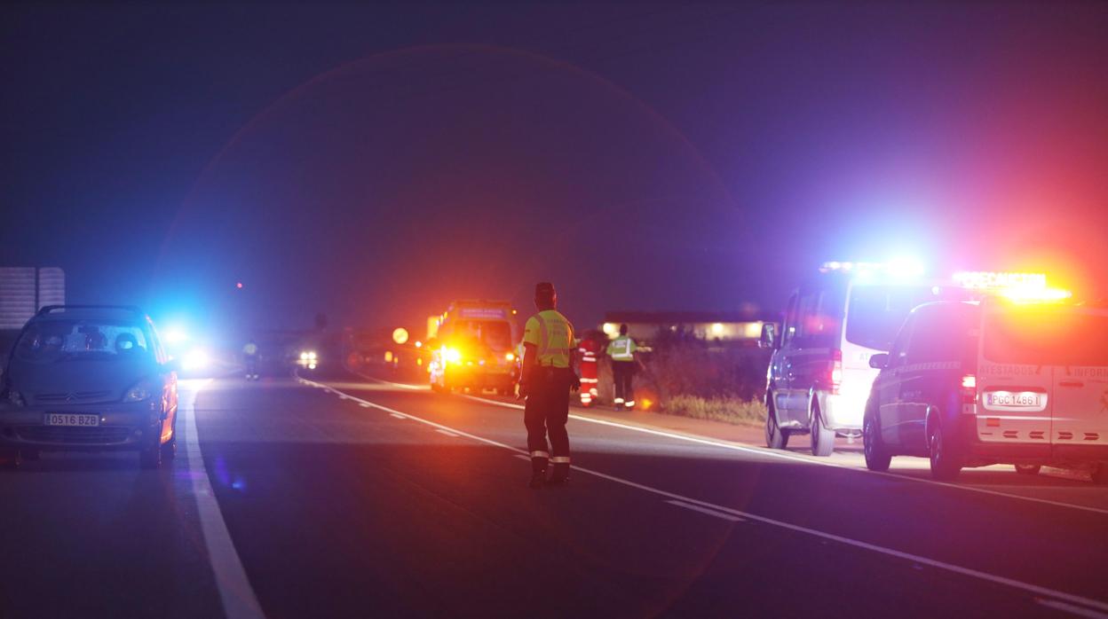 Agentes de la Guardia Civil en el lugar en el que se produjo el triple atropello mortal en la localidad salmantina de Pedrosillo El Ralo