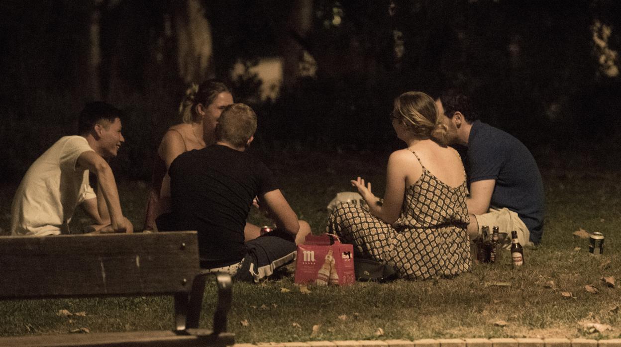 Jóvenes haciendo botellón en un parque