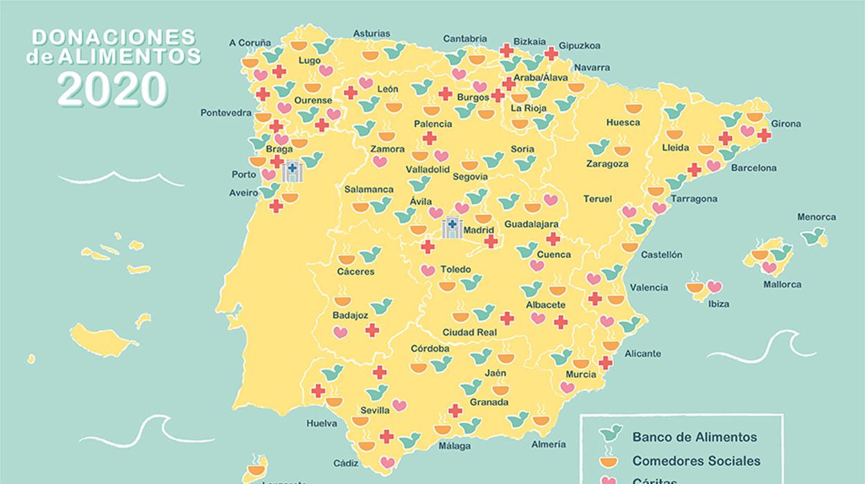 Mapa de donaciones de alimentos de Mercadona en 2020