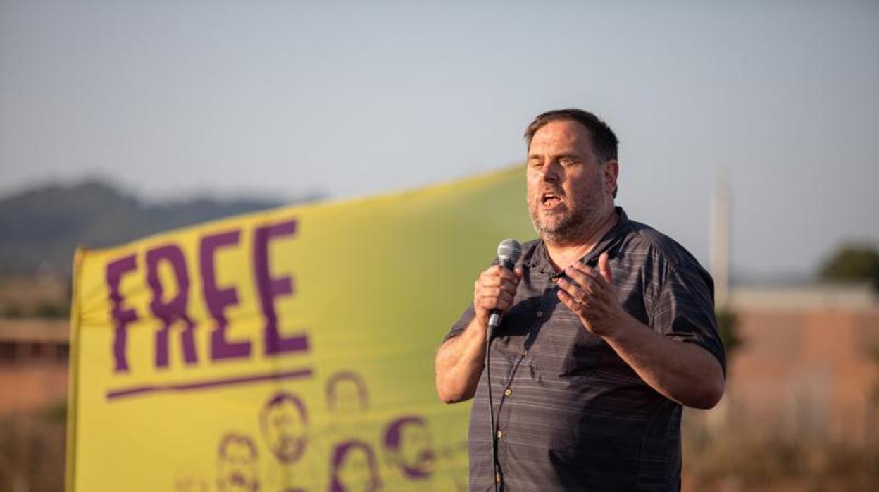 Junqueras, en un acto antes de reingresar en Lledoners al suspenderse su tercer grado