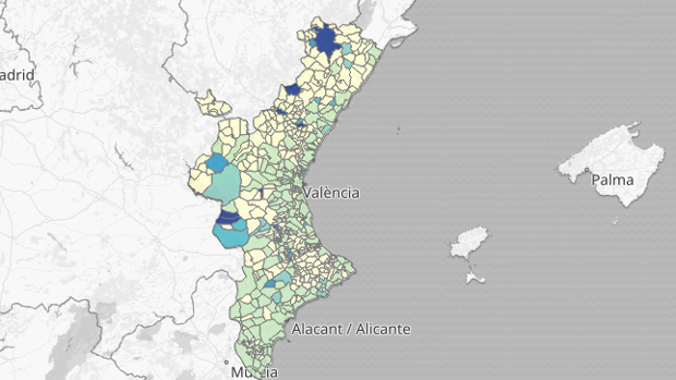 Mapa y listado de los municipios valencianos con mayor mortalidad por el coronavirus
