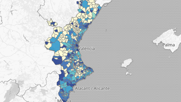 Mapa y listado de la expansión del coronavirus en la Comunidad Valenciana por municipios