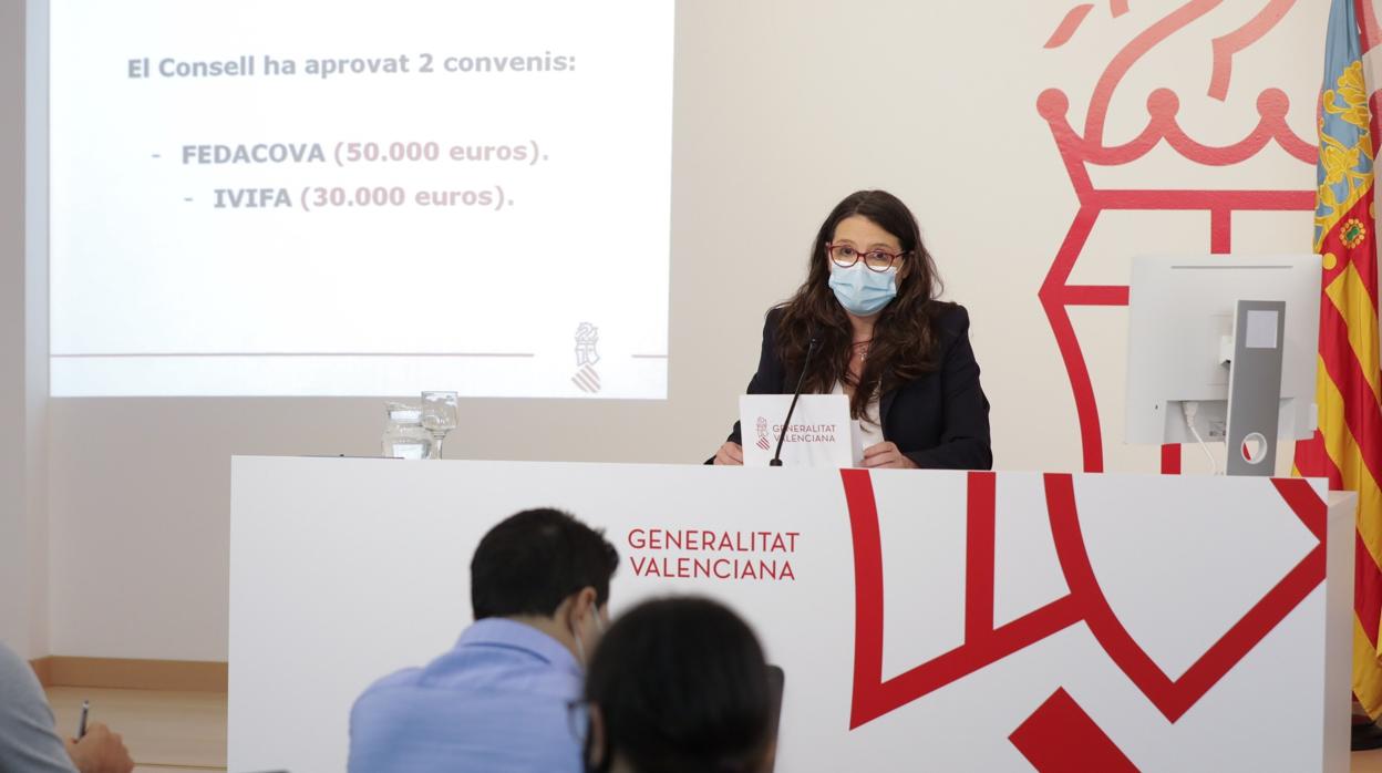 Mónica Oltra en la rueda de prensa de este viernes del Consell