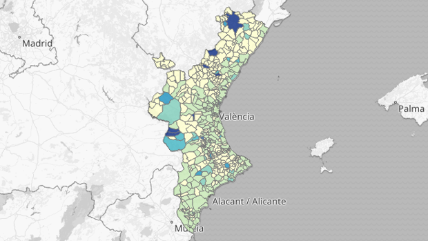 Mapa y listado de los municipios con más muertes por coronavirus en la Comunidad Valenciana