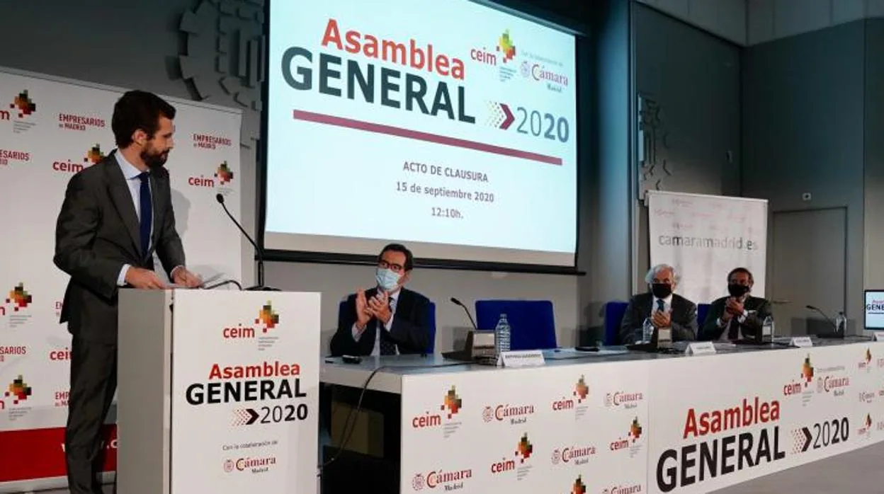 Pablo Casado en la asamblea general de CEIM, el pasado 15 de septiembre