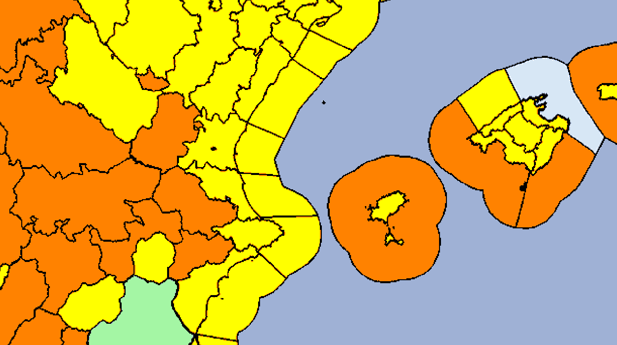 Imagen del mapa de alertas de la Aemet para este viernes 2 de octubre