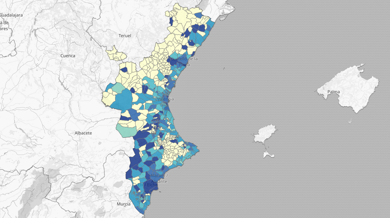 Mapa de los positivos detectados en la Comunidad Valenciana durante las últimas dos semanas