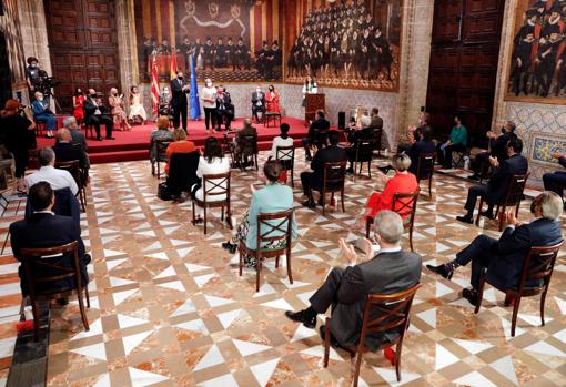 Imagen del acto en el Palau de la Generalitat, que ha tenido que reducir su aforo por el coronavirus