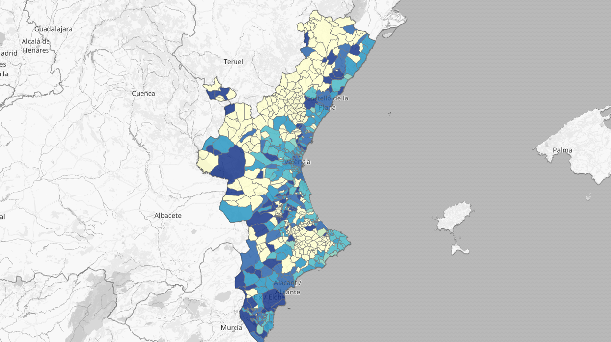 Mapa de los casos de coronavirus detectados en la Comunidad Valenciana en los últimos catorce días