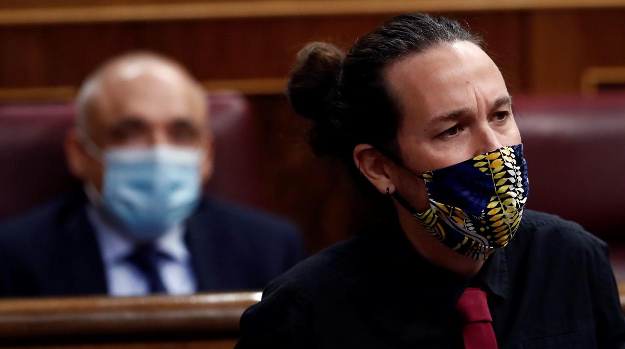 El vicepresidente segundo del Gobierno, Pablo Iglesias, durante la sesión de control al Ejecutivo este miércoles en el Congreso.