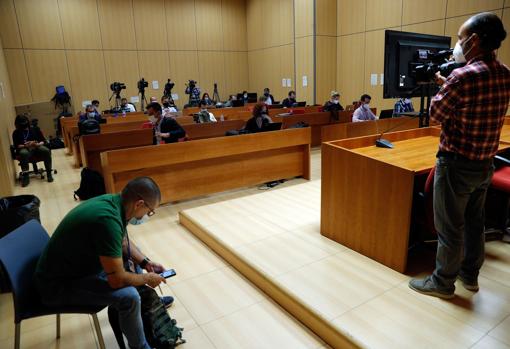 Imagen de la sala habilitada para la prensa en la Ciudad de la Justicia de Valencia