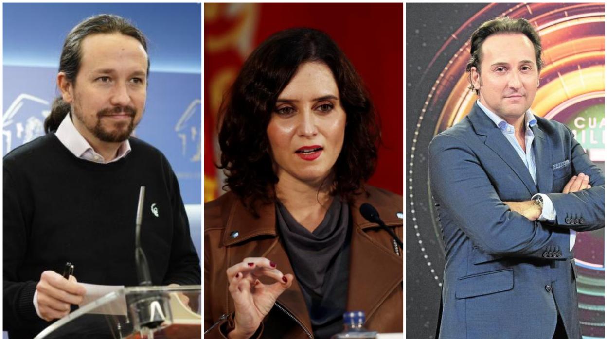 Pablo Iglesias, Isabel Díaz Ayuso y el presentador Iker Jiménez