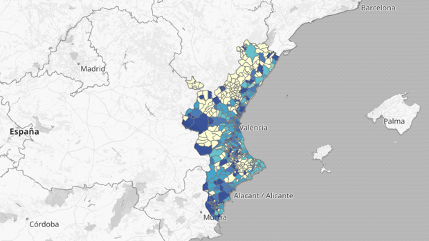 Mapa y listado por municipios de los últimos contagios de coronavirus en Valencia, Alicante y Castellón