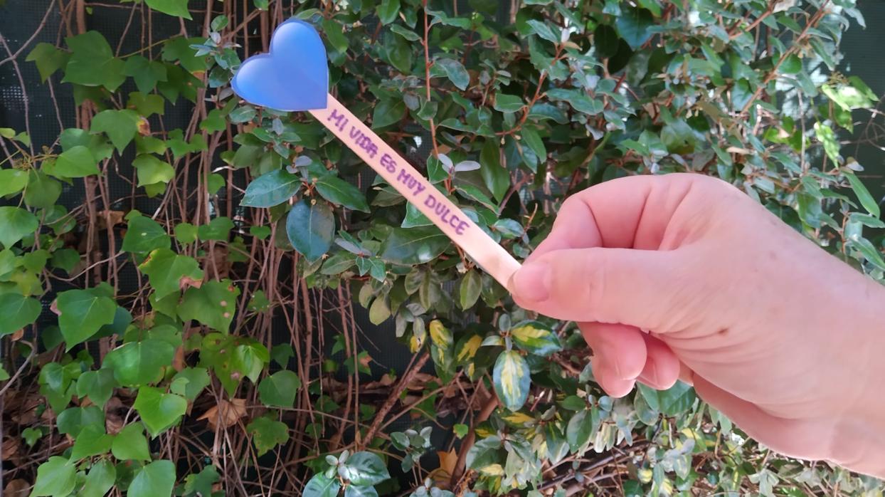 El palito con un corazón azul que Lucía repartió entre sus compañeros