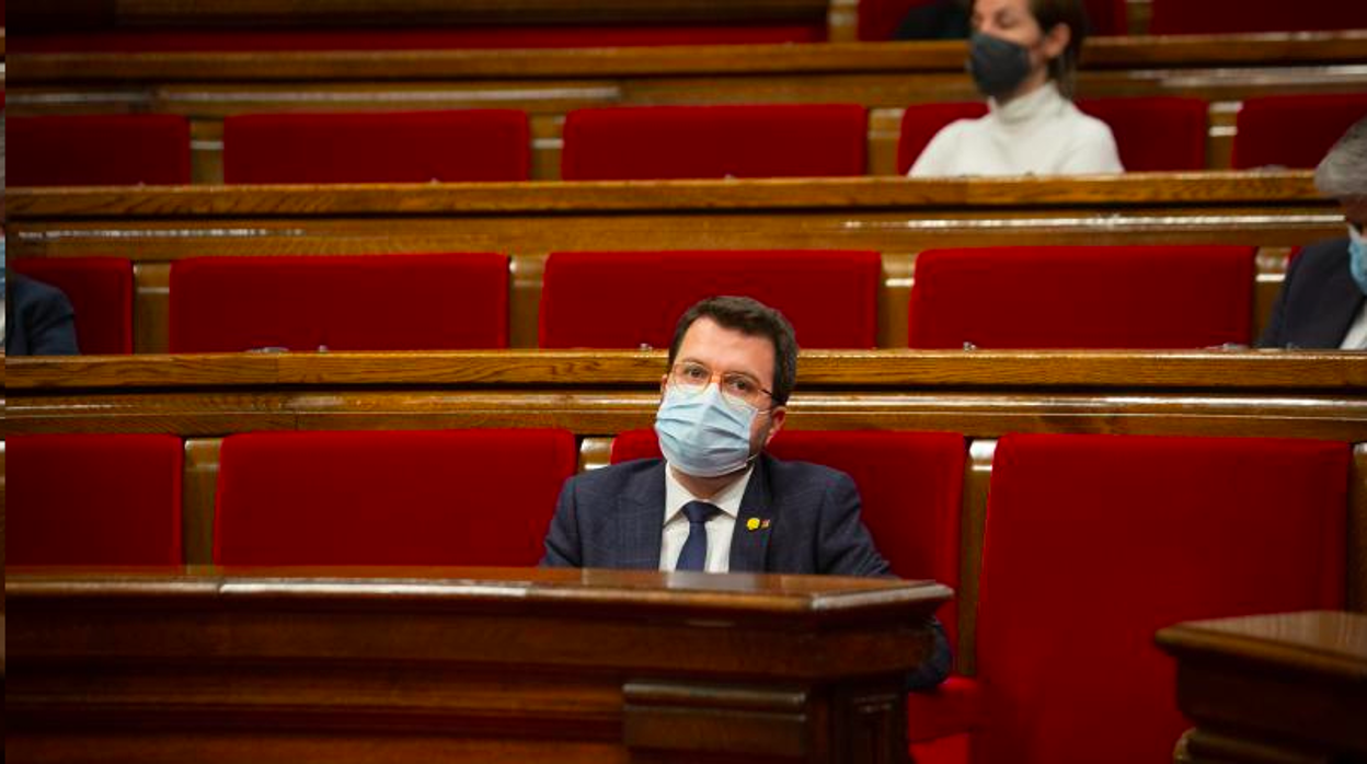 Pere Aragonès, ayer, en el Parlamento de Cataluña