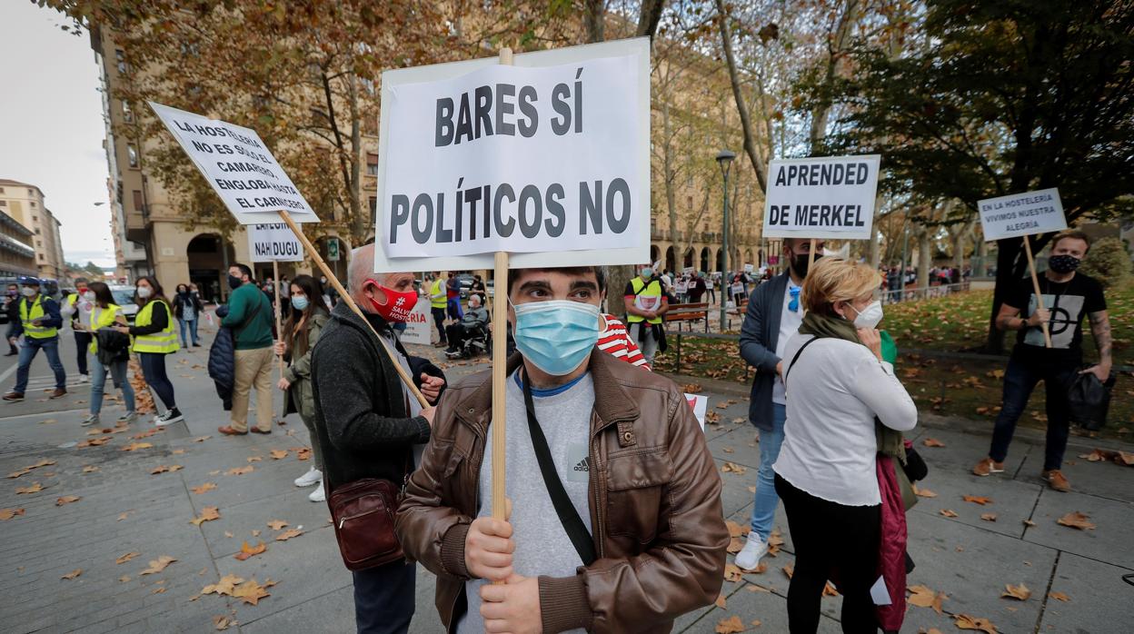 Imagen de una de las movilizaciones en Pamplona en defensa del sector hostelero.