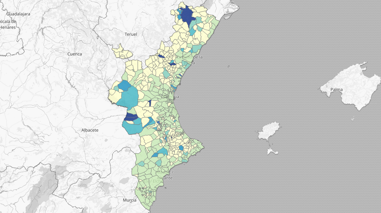 Mapa de los muertos por coronavirus en la Comunidad Valenciana desde el inicio de la pandemia