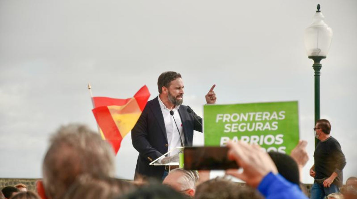 El presidente de Vox, Santiago Abascal, este sábado en Arrecife (Lanzarote)