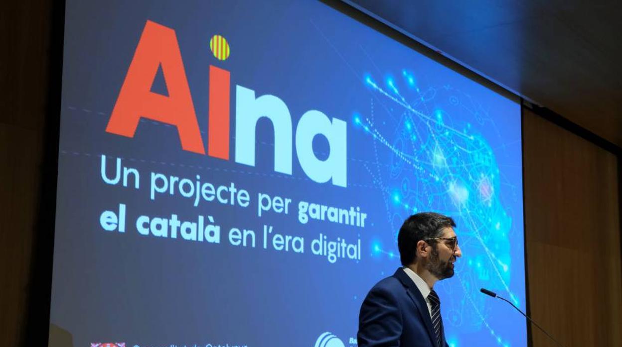 El consejero de Políticas Digitales, Jordi Puigneró, en la rueda de prensa de presentación de "Aina"