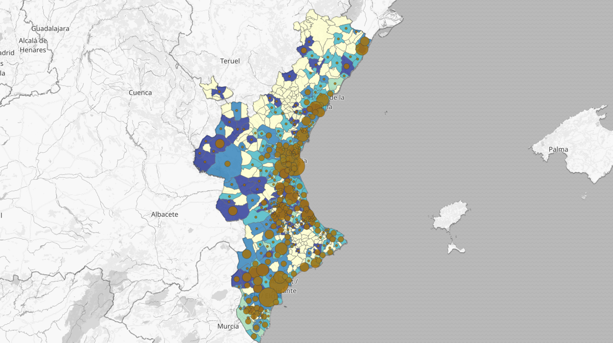 Mapa de los casos de coronavirus detectados en la Comunidad Valenciana en los últimos catorce días