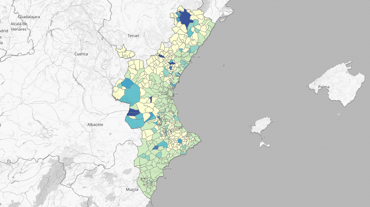 Mapa de las muertes por coronavirus en la Comunidad Valenciana desde marzo