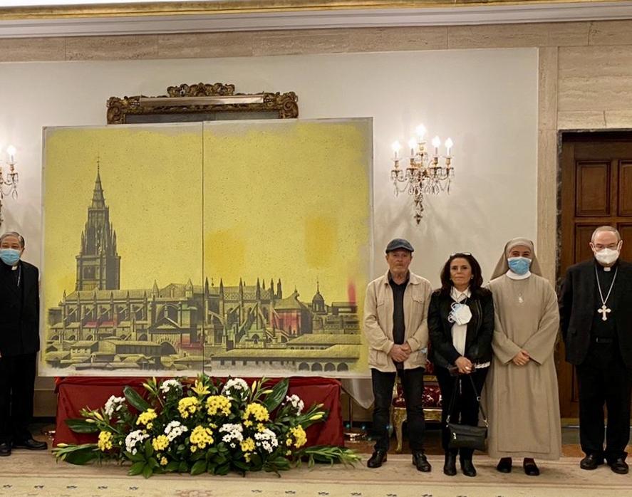 Un momento del acto de presentación del cuadro de Luis Acosta en la Nunciatura Española del Vaticano