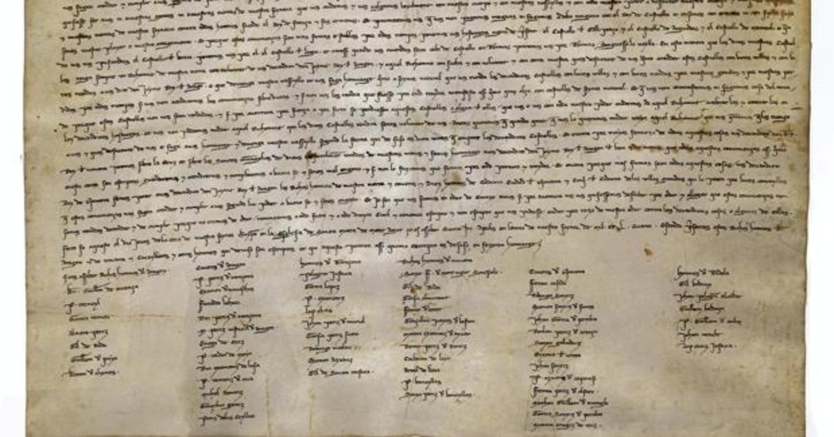 Imagen del texto del pacto firmado por Teobaldo II y el rey Jaime I de Aragón