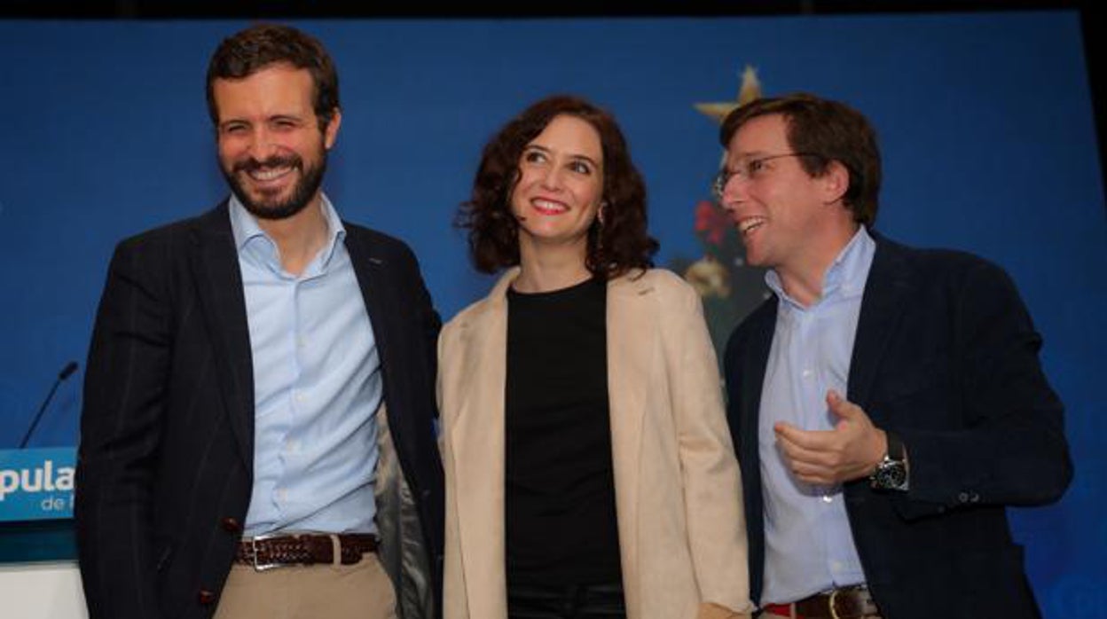 Pablo Casado, Isabel Díaz Ayuso y José Luis Martínez Almeida, en una imagen de archivo