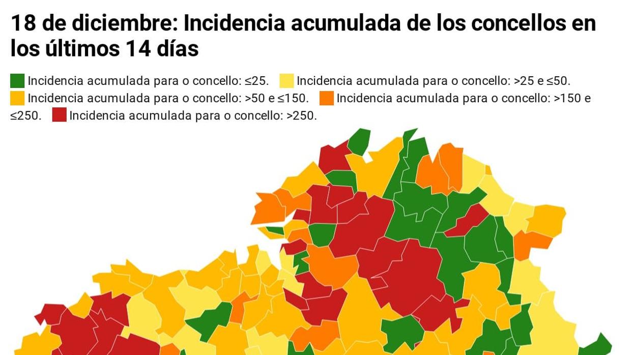 Incidencia acumulada y nuevos casos de los concellos gallegos este viernes