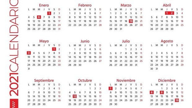 Calendario laboral 2021 en Madrid: el Día del Padre será festivo y el 2 de mayo se traslada del domingo al lunes