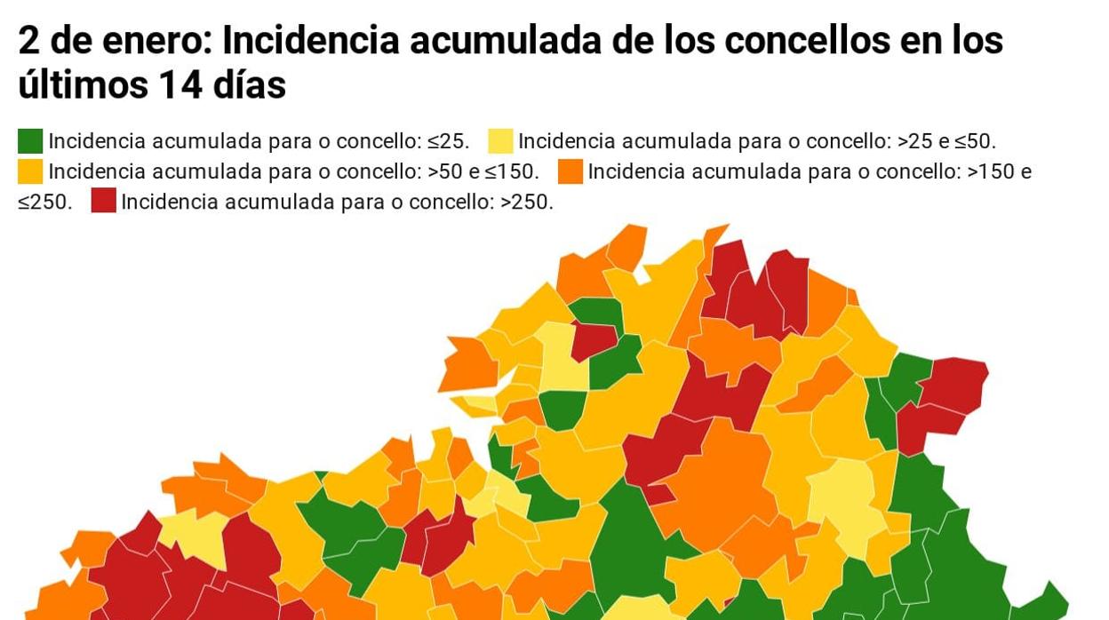 Mapa de incidencia acumulada de Galicia