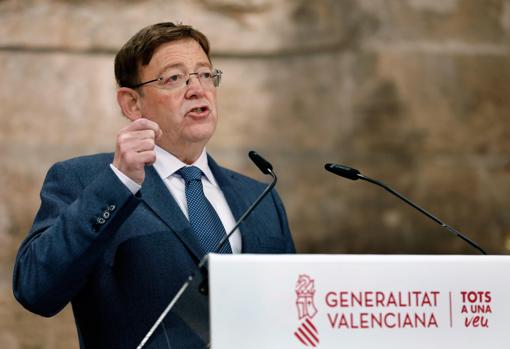 Imagen del presidente de la Generalitat, Ximo Puig, en su comparecencia este martes